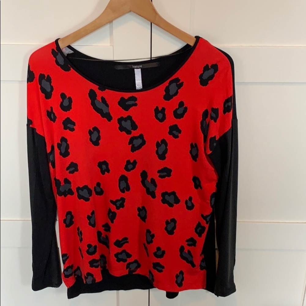 Kensie Red Black Leopard Print Long Sleeve Top women’s medium